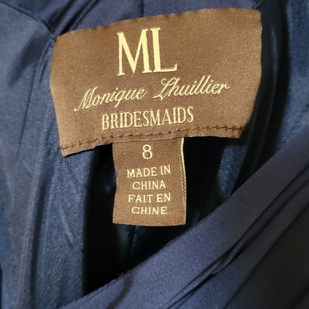Monique Lhuillier Bridesmaid Floor Length Maxi Sleeveless Ruched Gathered Satin - Picture 3 of 12